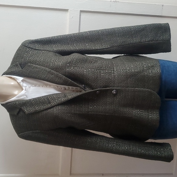 Coldwater Creek Olive Green Textured Tweed Wool Blend ButtonUp Blazer Jacket Sz8 - Picture 1 of 11